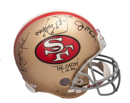 Joe Montana & Dwight Clark Dual Signed "The Catch" Helmet With Hand Drawn Play Inscription